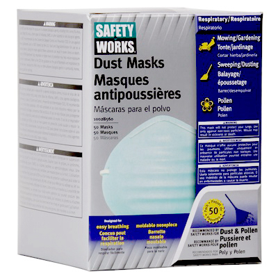 Safety Works 10028560 Non-Toxic Dust Mask, One-Size Mask, Polyester Facepiece, Green - pack of 50