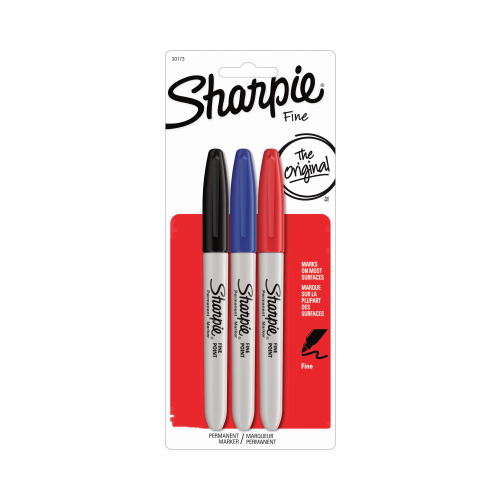 Permanent Marker, Fine Lead/Tip, Assorted Lead/Tip - pack of 3