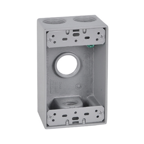 Weatherproof 1-Gang Rectangular Outlet Box, Gray, Four 3/4-In. Holes