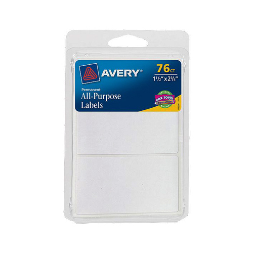 Rectangle Label, White, 1.5 x 2.75-In., 76-Ct.
