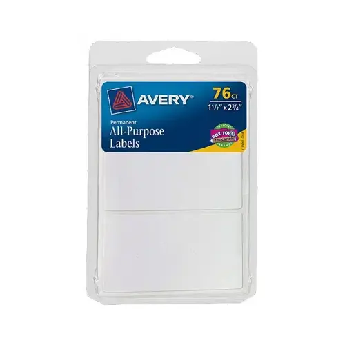 Avery 06117 Rectangle Label, White, 1.5 x 2.75-In., 76-Ct.