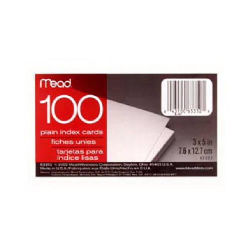 ACCO/MEAD 63352 Plain Index Cards, 3 x 5-In., 100-Ct.
