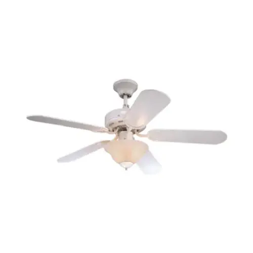 Ceiling Fan With Alabaster Light Fixture, White, 5 Blades, 42-In.