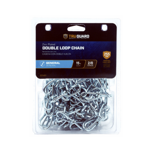 Double Loop Chain, Zinc-Plated, 2/0 x 15-Ft.