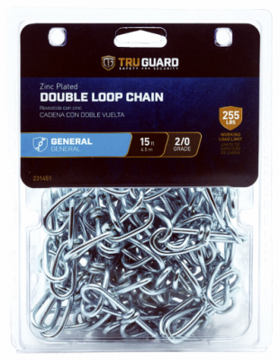 Apex Tool Group 5977522TG Double Loop Chain, Zinc-Plated, 2/0 x 15-Ft.