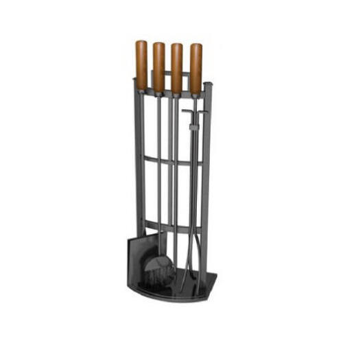 PANACEA 15037 5-Pc. Fireplace Tool Set, Black with Wood Handles