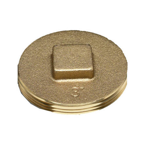 Cleanout Pipe Plug, 4 in, Raised Head, Brass