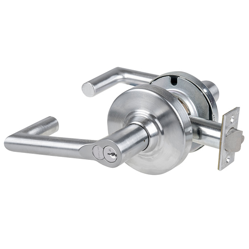 ALX Series Grade 2 Entry Boardwalk Lever Lock with Large Format IC Core C Keyway; 47267042 Deadlatch; and 47267101 ANSI Strike Antimicrobial Satin Chrome Finish