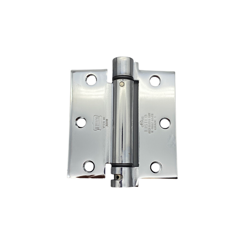 Lubricated Bearing Single Acting Spring Hinge, Residential Grade Template Hole Patter Square Corner, 3-1/2 In. by 3-1/2 In. Bright Chromium