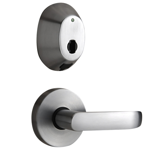 InSync Battery Operated Interconnected Cylindrical Latch and Deadbolt Lock, Unit, Gala Lever, Right Hand, Satin Chrome Satin Chrome