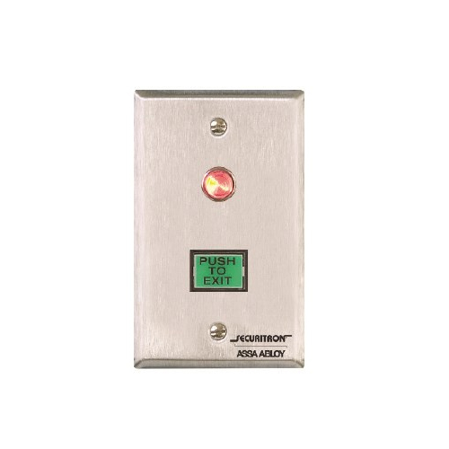 Securitron PB3 Push Button Momentary, Single Gang, Illuminated, Green / Red Lens Satin Stainless Steel Finish