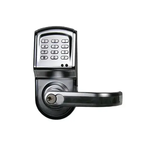 Indoor/Outdoor Access Control Lockset with Keypad, 120 User Codes, 1-6 Digit Codes, Crescent Lever Design with Key Override, Powered by four AA Batteries, Left Hand Satin Chrome