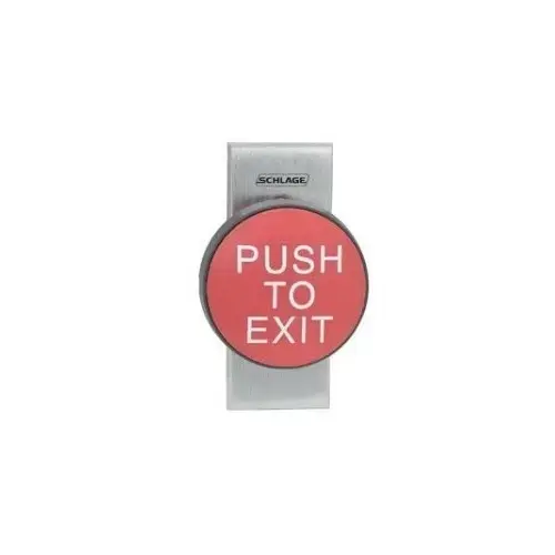 2-3/4" Heavy Duty Red Pushbutton with Push to Exit Engraved Alternate Action Aluminum Finish Bright Chrome