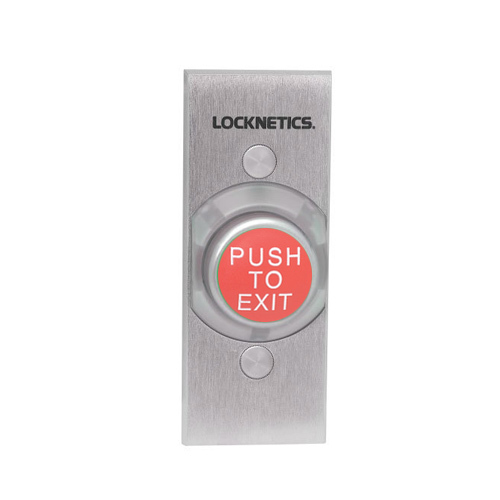 1-1/4" Heavy Duty Narrow Stile Red Pushbutton with Push to Exit Engraved Aluminum Finish