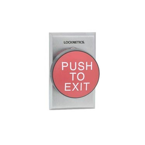 2-3/4" Heavy Duty Delay Action Red Pushbutton with Push to Exit Engraved Aluminum Finish Bright Chrome