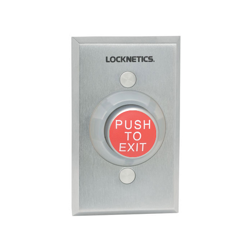 1-1/4" Heavy Duty Red Pushbutton with Push to Exit Engraved Aluminum Finish