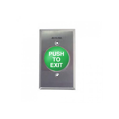 1-5/8" Heavy Duty Green Pushbutton with Push to Exit Engraved Aluminum Finish