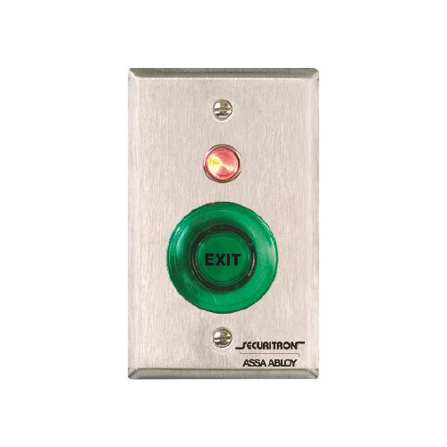 Securitron PBA Push Button Alternate; Single Gang; DPST; Illuminated with Red / Green Lens Satin Stainless Steel Finish