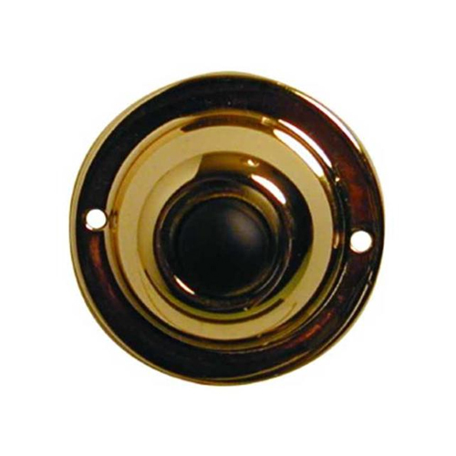 Trine JRP Pushbutton, 1-3/4" Diameter, 30VAC/DC, Bright Brass, Black Button Polish Solid brass button with a black center