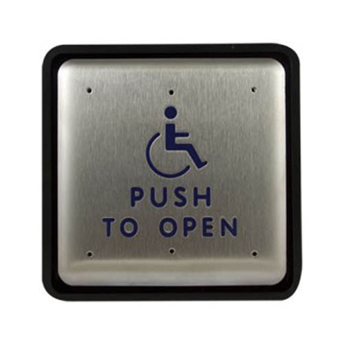 BEA 10PBS1 Stainless steel push plate, 4.75 In. square, blue handicap logo and text