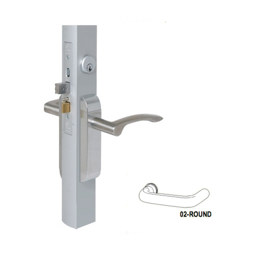 Dual Force Interconnected Deadbolt/Deadlatch, 1-1/8" BS, Standard Flat Strike with Round Lever Trim Satin Stainless Steel Finish