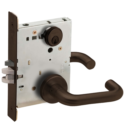 Entry / Office Mortise Lock C Keyway with 03 Lever and A Rose Aged Bronze Finish