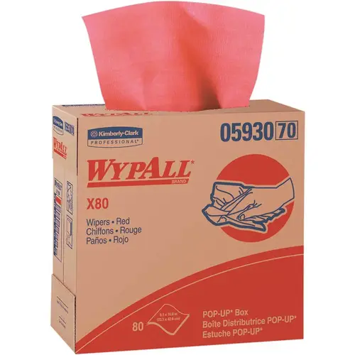 WypAll 05930 X80 Red Extended Use Cloths Reusable Wipes (80-Sheets/Pop-Up Box, ) - pack of 5