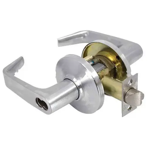 Storeroom Function Cylindrical-Contour Angled Return Lever Satin Chrome