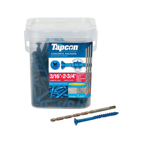 Tapcon 24565 3/16 in. x 2-3/4 in. Phillips Flat-Head Concrete Anchors - pack of 225