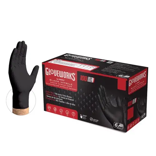 Gloveworks GWBN48100 Heavy-Duty Disposable Gloves, XL, Nitrile, Powder-Free, Black, 9-1/2 in L - pack of 100