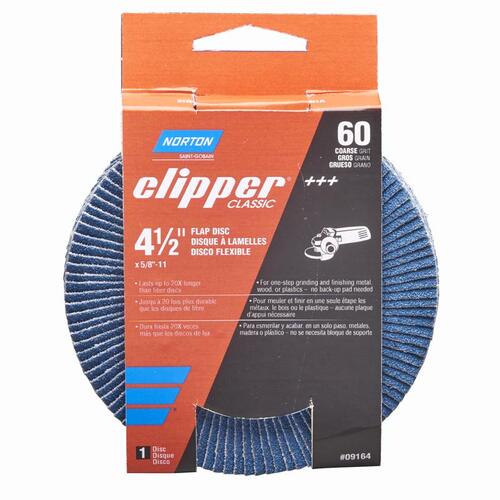 Flap Disc Clipper 4-1/2" D X 5/8-11" Zirconia Alumina/X-Wt Cotton 60 Grit