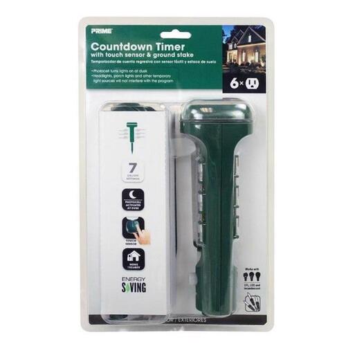 Prime TNCDTSTK6-RC 6 Outlet Photocell Power Stake Timer Outdoor 125 V Green Green