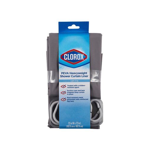 CLOROX MSI008334 Shower Curtain W/Hooks 70" H X 72" W Grey PEVA Grey