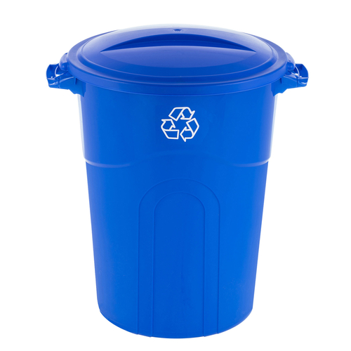 Garbage Can 32 gal Blue Plastic Lid Included Blue