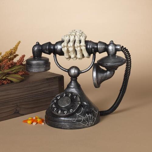 Gerson 2487760 Antique Telephone with Skeleton Hand Halloween Resin