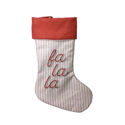 Celebrations 22F01965RS Indoor Christmas Decor Ivory and Red Red Striped Fa-la-la Stocking Ivory and Red