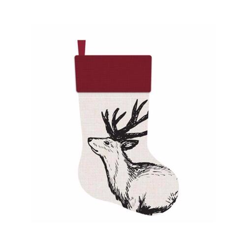 Celebrations 22F01968RS Indoor Christmas Decor Multicolored Fireside Elk Print Stocking Multicolored