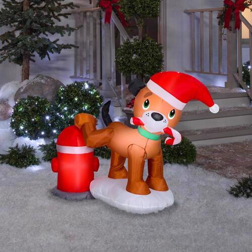 Gemmy 116509 Inflatable Airblown LED 3.5 ft. Dog with Fire Hydrant Scene