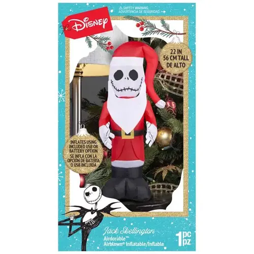 Gemmy 111260 Indoor Christmas Decor Disney LED Multicolored Jack Skellington Santa Inflatable Multicolored