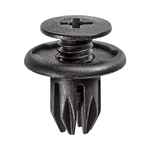 17267 Push/Screw-Type with Open End Front and Rear Bumper Retainer, 20 mm Dia Head, Nylon, Black