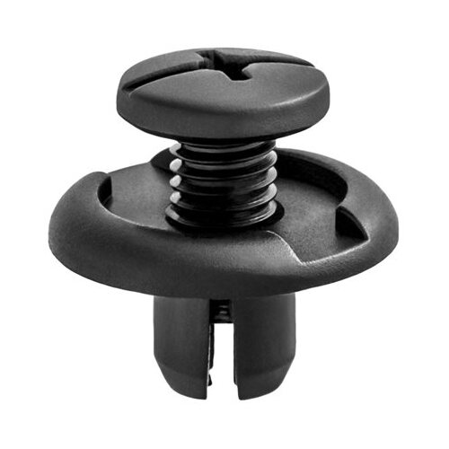 17379 Push/Screw-Type with Open End Fender Splash Shield Retainer, 20 mm Dia Head x 8 mm Hole, Nylon, Black