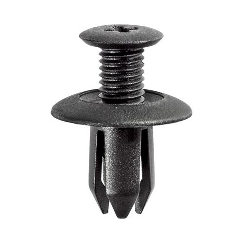 17632 Push-Type Screw-Type with Open End Retainer, 18 mm Dia Head x 12 mm L Stem x 8 mm Hole, Nylon, Black