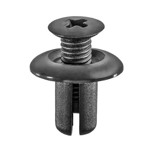 21146 Push/Screw-Type with Open End Interior/Exterior Trim and Pillar Retainer, 18 mm Dia Head, Nylon, Black