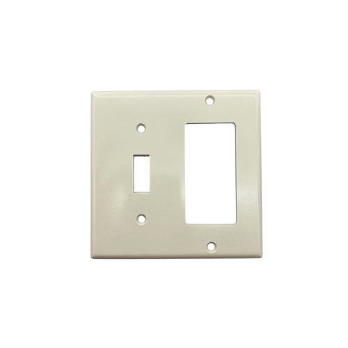 Leviton 80405-I 80405-I Combination Wallplate, 4-1/2 in L, 4.56 in W, 2 -Gang, Thermoset Plastic, Ivory, Smooth