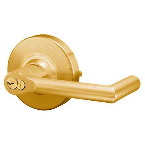 ALX Series Grade 2 Storeroom Boardwalk Lever Lock with Large Format IC Core C Keyway; 47267042 Deadlatch; and 47267101 ANSI Strike Bright Brass Finish