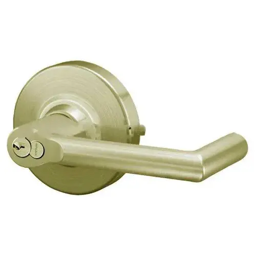 ALX Series Grade 2 Storeroom Boardwalk Lever Lock with Large Format IC Core C Keyway; 47267042 Deadlatch; and 47267101 ANSI Strike Satin Brass Finish