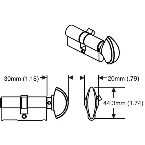 PZ00090KC EURO PROFILE CYL 90*/C-KNOB 31.5/60.5/F8709M