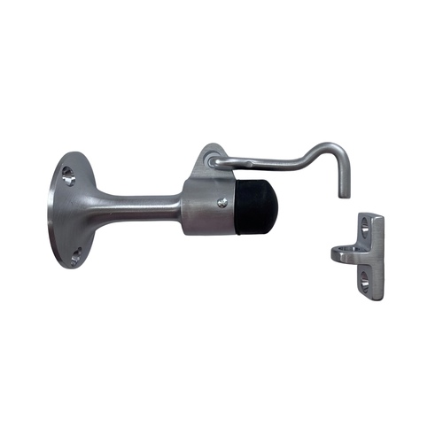 Satin Chrome Wall Mounted Heavy-Duty Door Stop with Hook and Holder