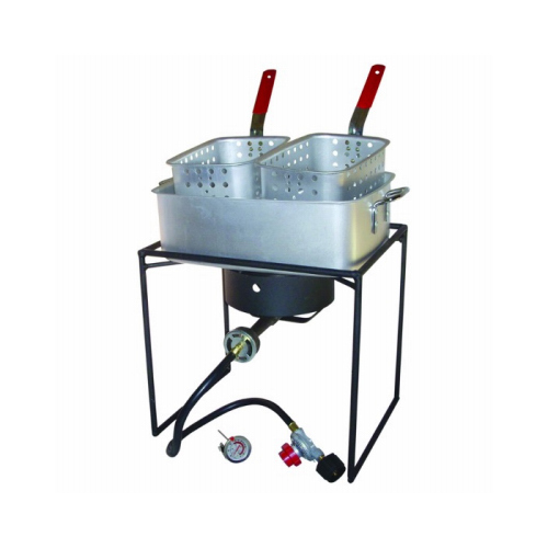 Outdoor Propane Cooker Kit, Portable, 54,000 BTU Burner, Fry Pan, 2 Baskets