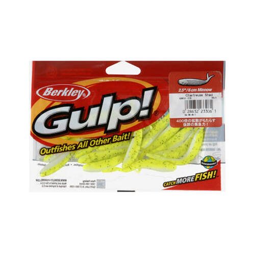 Gulp Minnow, Chartreuse Plastic, 3-In., 11-Ct.